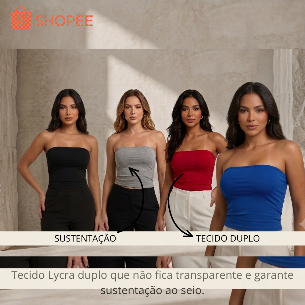 Top Cropped Blusa Sem Alça Tomara Que Caia Ombro a Ombro Top Lycra Duplo Alta Sustentação .