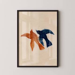 Quadro Decorativo Arte Minimalista Casal de Pássaros Com Moldura