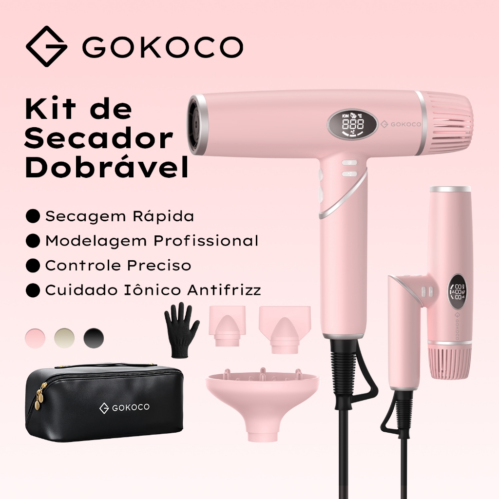 GOKOCO 3 em 1 Kit de Secador Dobravel Secagem Rapida Modelagem Profissional Cuid