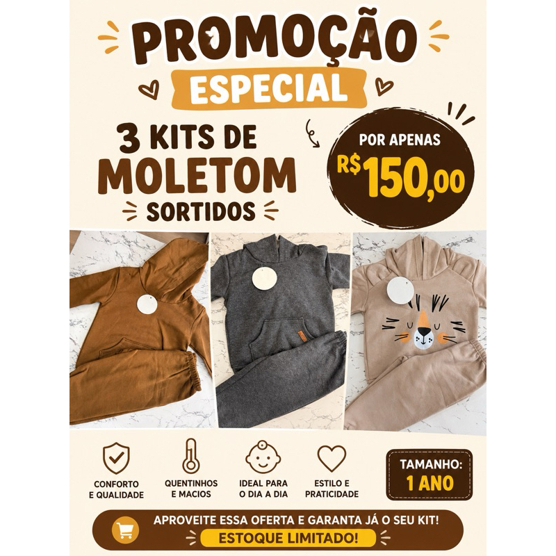 Conjunto de Moletom Infantil com Capuz – Menino Tamanho 1 Ano | Quentinho e Confortável