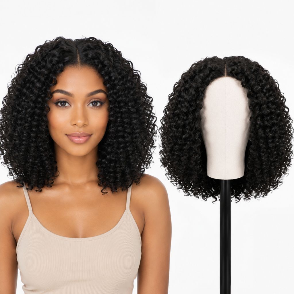Peruca Afro Cacheada Preta 60cm Lace Wig Fibra Premium