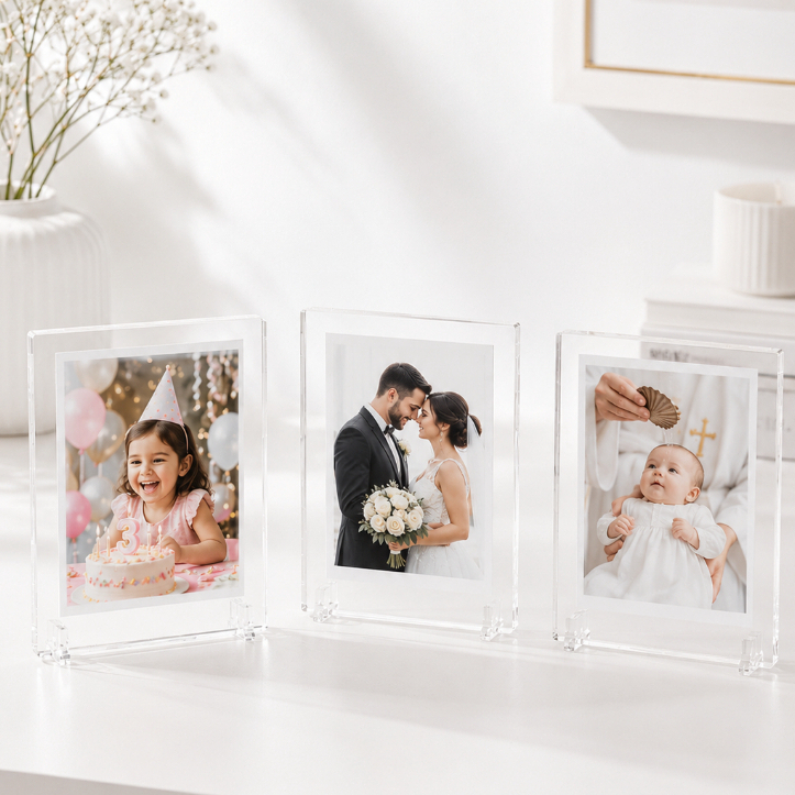 Kit 3 Porta Retrato Acrílico Transparente 8x10 Minimalista Decoração Mesa Fotos 6x9 Moderno