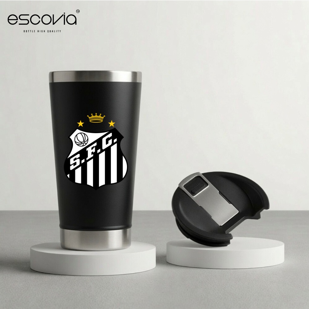 Copo Térmica Futebol Time Santos Futebol Clube Aço Inoxidavel 473ml com Tampa E Abridor para Cerveja