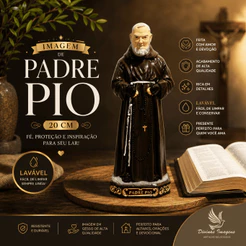 São Padre Pio Imagem 20cm Gesso Pintado Arte Sacra Católica Alta Qualidade Presente Religioso