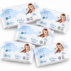 Kit 5 Lenços Umedecido 100 Folhas - Hipoalergênicas Bebê - Gió Baby