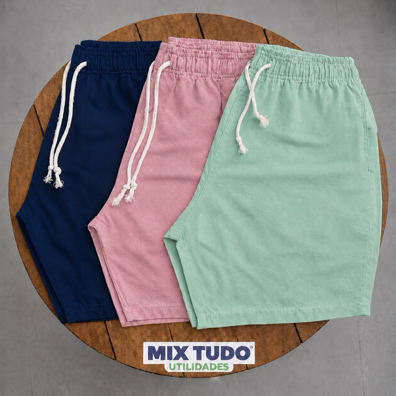 Kit 3 Shorts Linho Mauricinho Masculino com 3 Bolsos Casual.