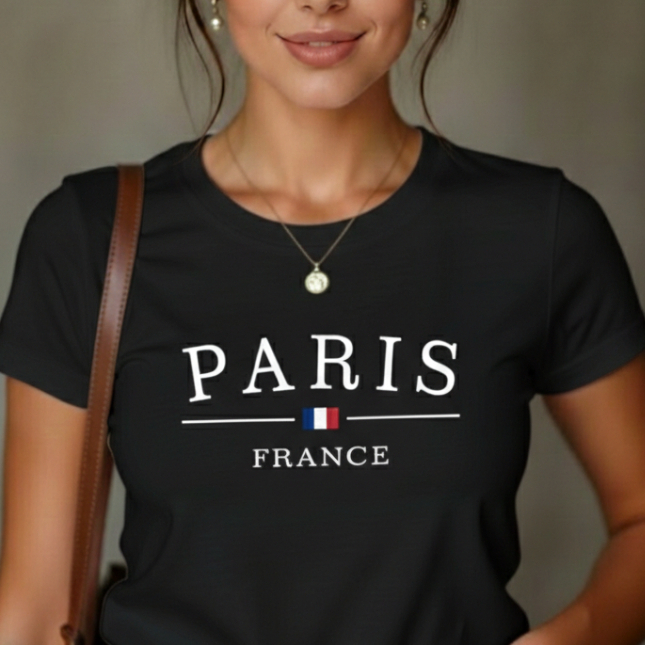 Camiseta Feminina T-shirt Estampada Paris França - Algodão Premium Fio 30.1 - Casual Básica Estilosa