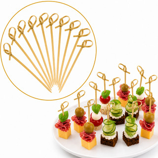 Kit 100 Palitos Espetos Bambu Nó 9cm Petisco Aperitivo