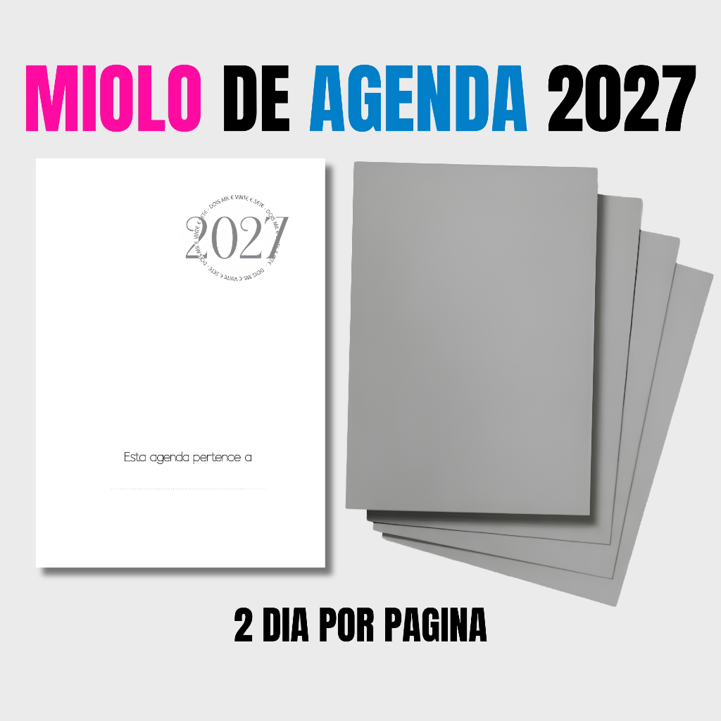 Miolo Agenda 2027 – 2 Dias por Página | 222 Páginas + Capa dura | Alta Qualidade