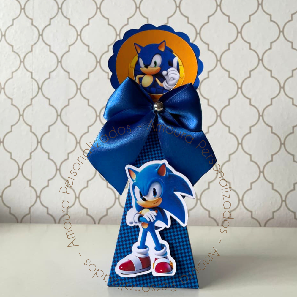 CAIXA PIRÂMIDE PERSONALIZADA PARA LEMBRANCINHAS SONIC |CAIXINHA|FESTA|ANIVERSARIO