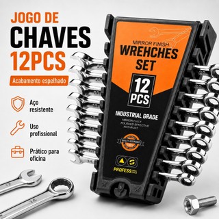 Conjunto de chaves combinadas com catraca de 12 peças Aço Cromado Resistente