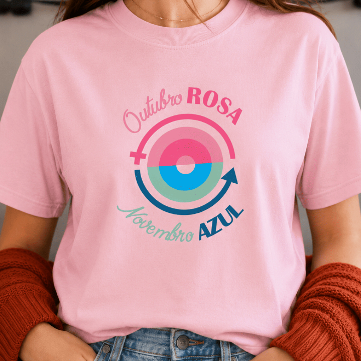 Camiseta Prevenção E Cuidado Saúde Camisa Outubro Rosa Câncer Mama Blusa 100% Algodão Novembro Azul