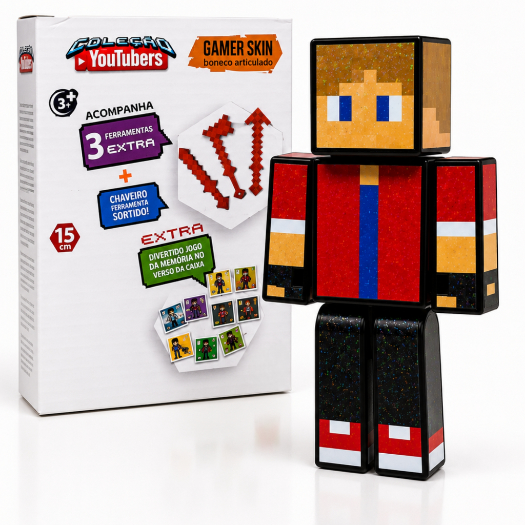 Boneco Articulado JP Plays 15cm 3 Super Ferramentas 1 Chaveiro Youtuber Gamer Algazarra Cadres Athos