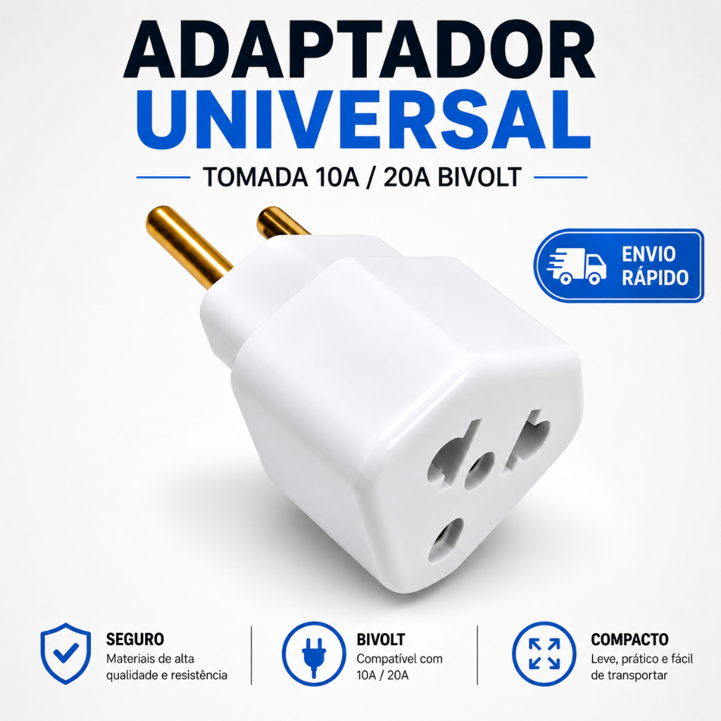 Adaptador de Tomada c/ 5 Benjamin 20A Pino Maciço Bob Resistente ótimo para notebook e televisão