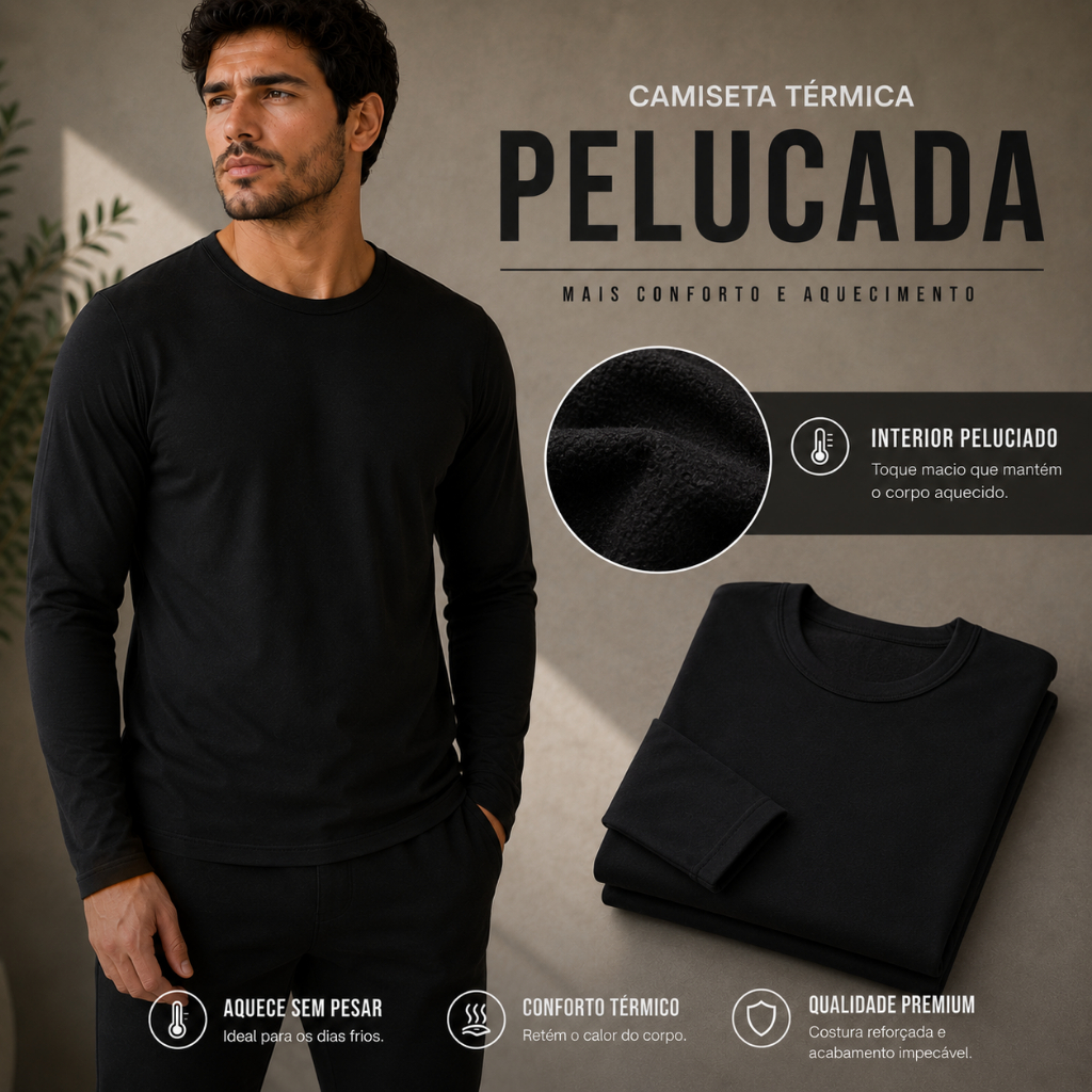 Camiseta Térmica Masculina Peluciada Segunda Pele Premium