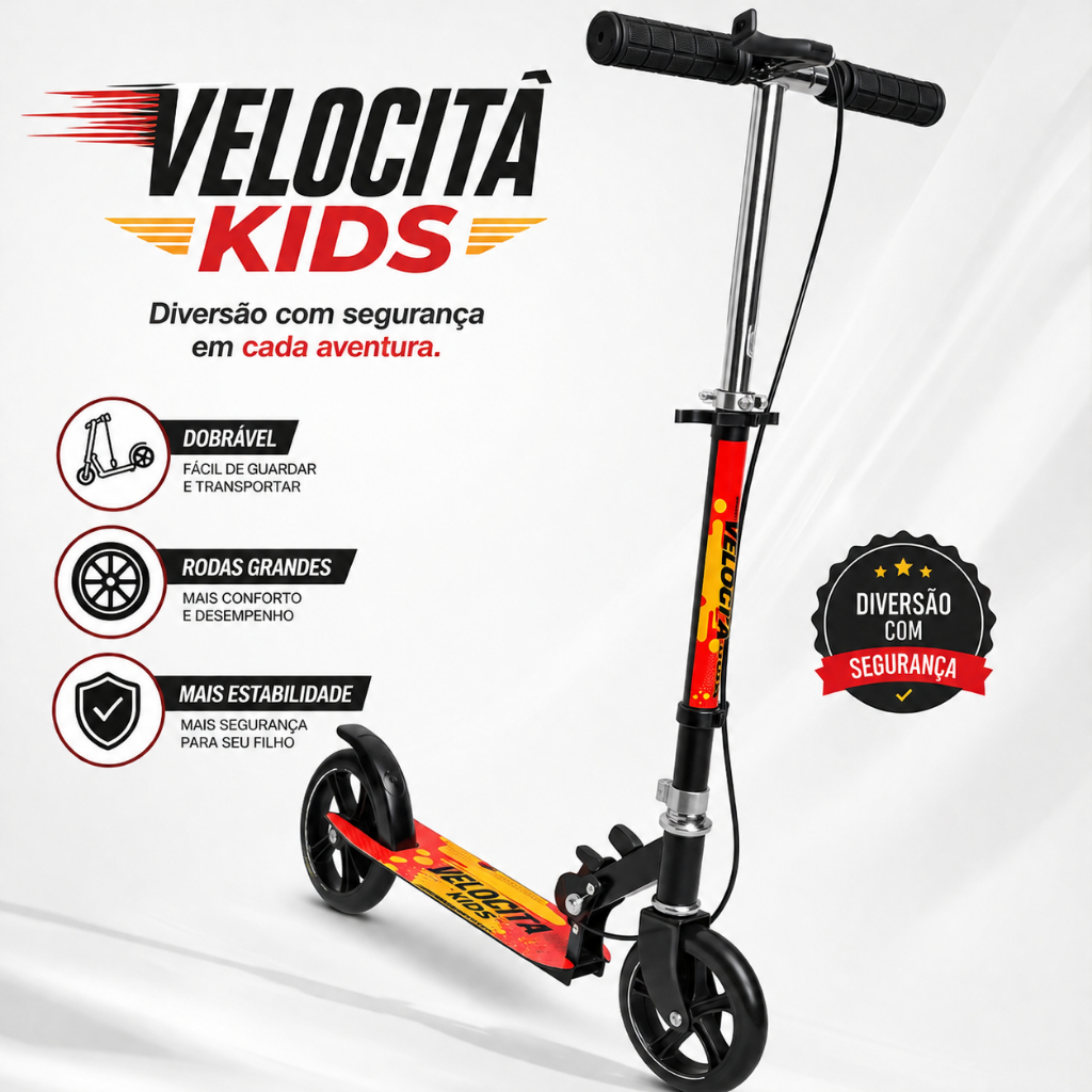 Patinete Infantil Rodas Grandes Dobrável Ajustável Seguro Leve Crianças Velocità Kids