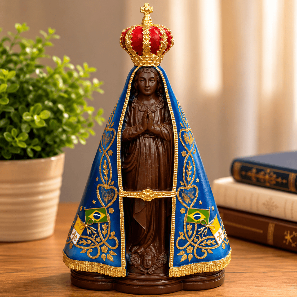Imagem Estatua Nossa Senhora Aparecida Resina 15cm Réplica Original C/ Detalhes Vivos Cores Vibrantes Santuário Nacional
