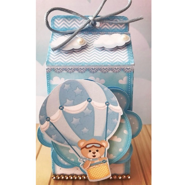 10 Caixinhas Personalizadas Ursinho Baloeiro | Lembrancinhas | Com Nome e Idade | Com Aplique 3D | Festa Infantil