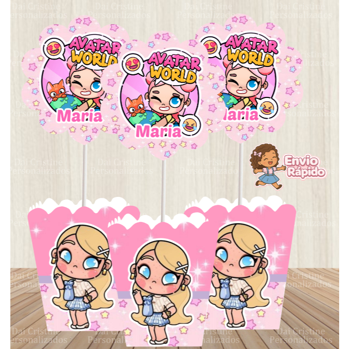 kit  Centro de Mesa Personalizado Caixa Cachepot Avatar World Cachepô Enfeite Arranjo