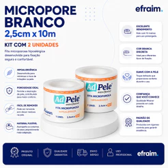Kit 2 Unid Fita Cirúrgica Micropore Hipoalérgica Branca 2,5cmx10m - Missner