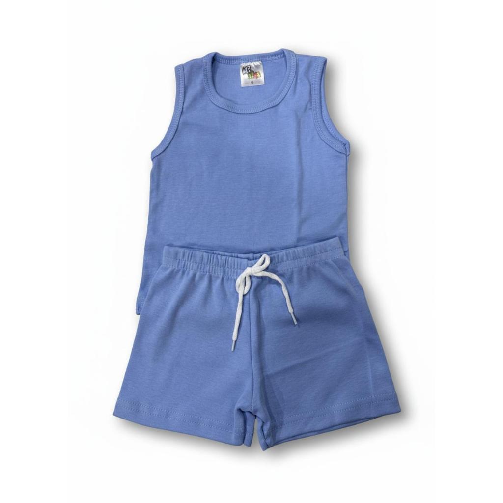 Conjunto Infantil Verão Regata Bermuda Liso Menino Menina 0-24 Meses Várias Cores