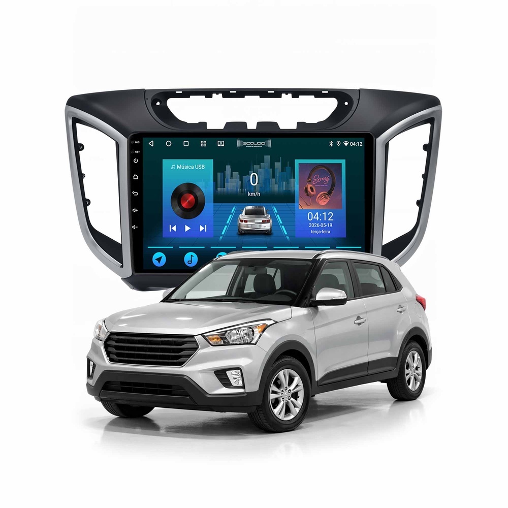 Multimídia Hyundai Creta Até 2021 2ram+64gb Quadcore CarplayAndroid Gps Bluetooth 9 Polegadas