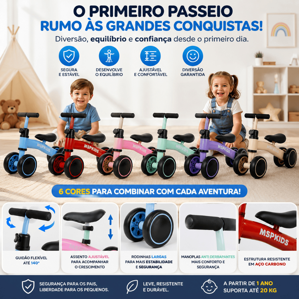 Bicicleta De Equilíbrio 4 Bebê Rodas Sem Pedal Infantil Quadro Metal