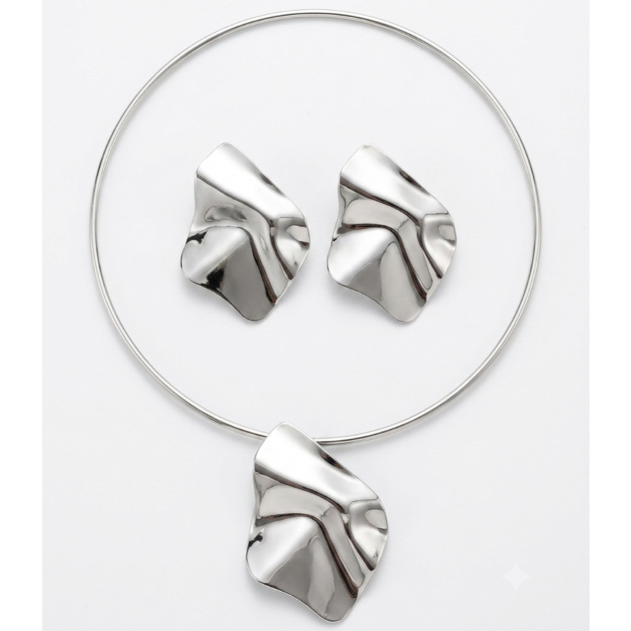 Conjunto Aro Choker Premium com Pingente e Brincos Grandes Orgânicos Dourado e Prateado Feminino Moda Maximalista 2026 — imagem 2 de 2