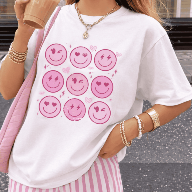 Camisa Camiseta Feminina Streetwear Blusa Algodão Malha Premium Smile Rosa Treino Academia Lançamento
