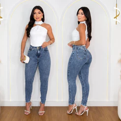 Calça Jeans Feminina Skinny Premium Com Elastano Cintura Alta Empina Bumbum Com Lycra