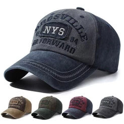 Boné Beisebol Jeans Desgastado Patch Bordado NYS Estilo Vintage Americano Unissex Ajustável