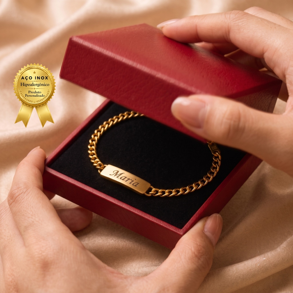 Pulseira Personalizada Nome Gravado Ouro 18k Inox Premium