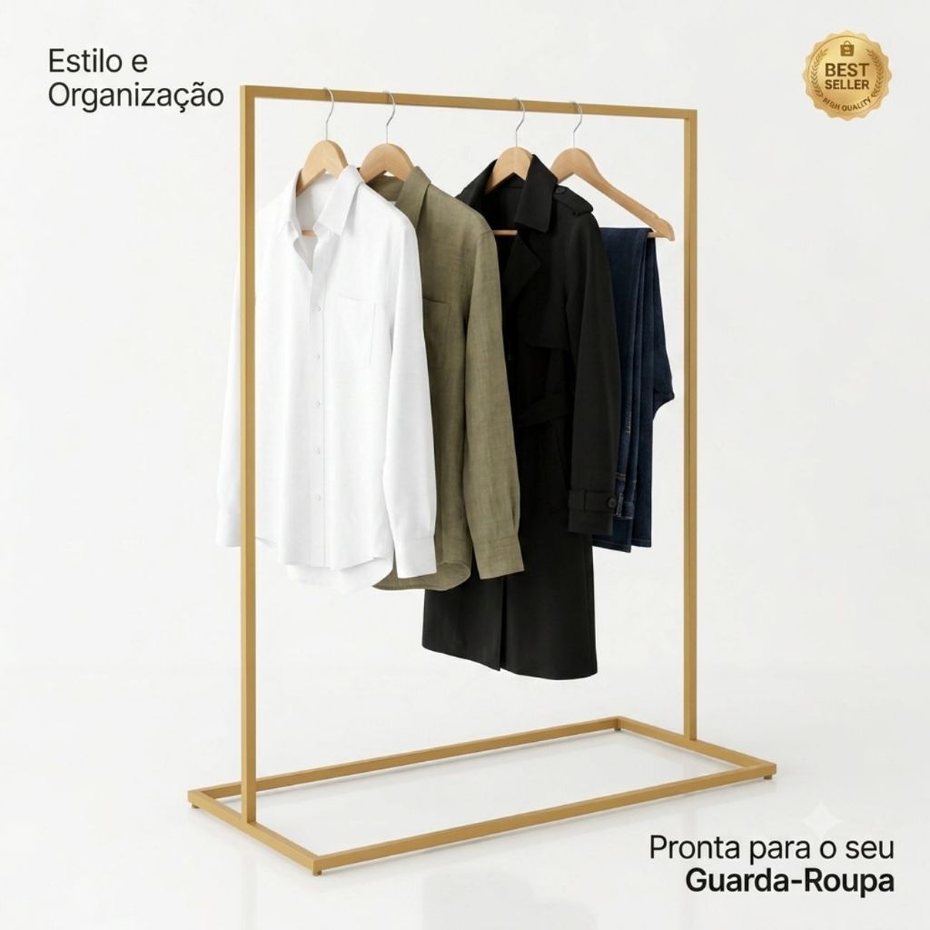 Arara de Roupas Cabideiro Organizador em Aço Reforçado com Prateleira Multiuso para Quarto Loja Lavanderia