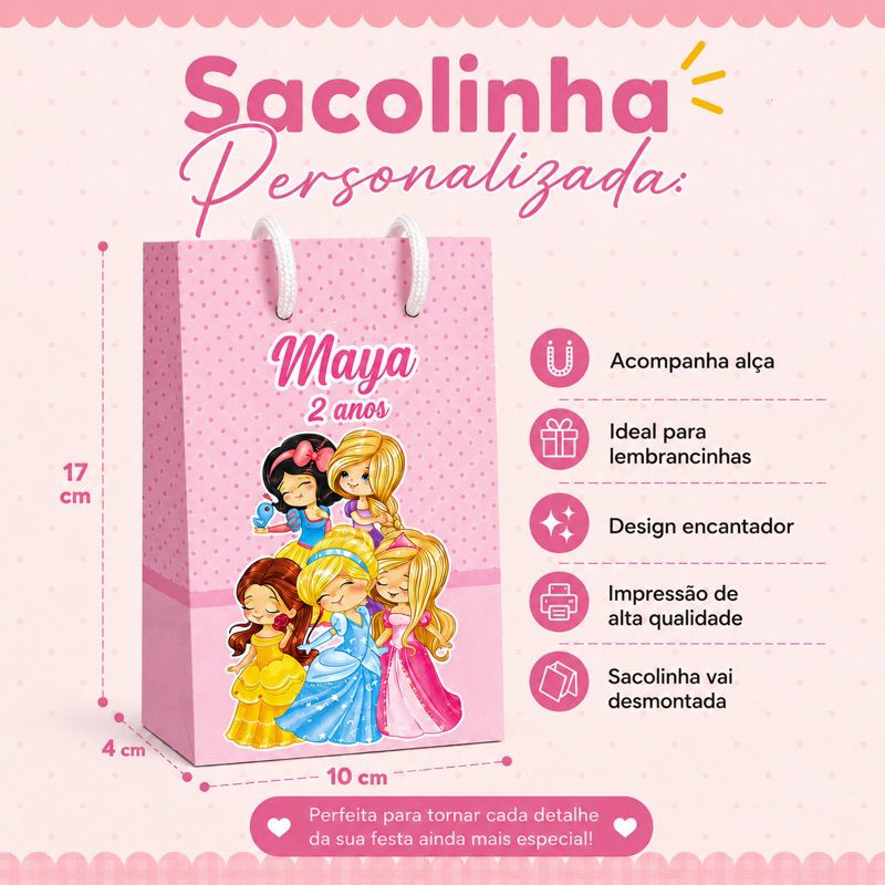 10 SACOLINHAS PRINCESAS BABY Personalizadas - Sacolinha Surpresa Personalizada