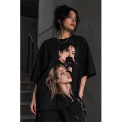 Camiseta Oversized BTS Jimin e Jungkook jikook Preta Unissex Streetwear K-Pop Estampa Full