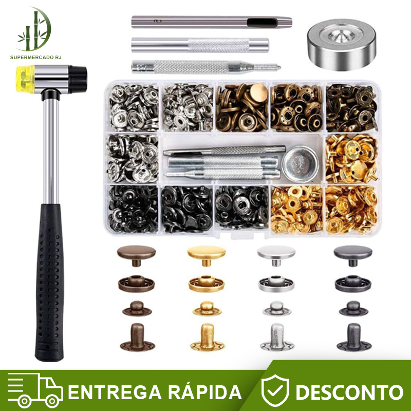 Botão de Pressão de Aço Inoxidável 120 Peças 5 ferramentas de ajuste, Ferramenta de Instalação de Perfuração Gratuita