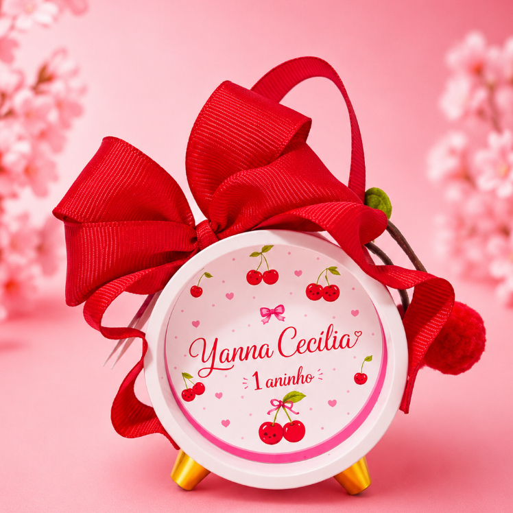 Tubolata bolsinha 5x6 Personalizada Cerejinha Lembrancinha Aniversário Infantil com Laço duplo  e Tag