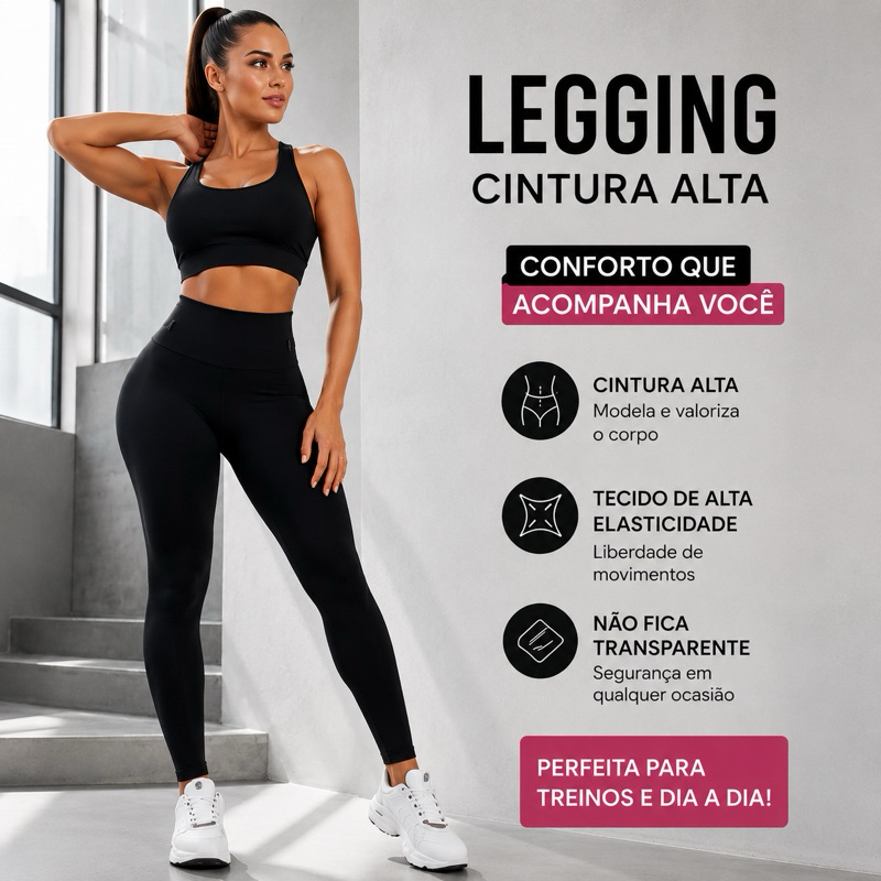 Calça Legging Feminina Cintura Alta Suplex Não Transparente Academia Fitness