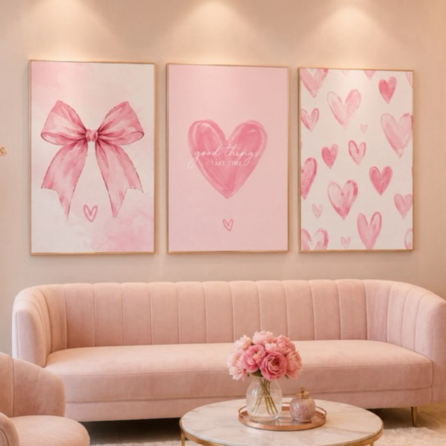 Kit 3 quadros decorativos minimalista elegante rosa para todos ambientes