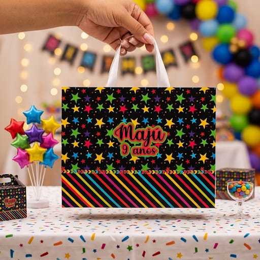 Sacolinha Personalizada Neon Pegue e Monte | Lembrancinha Festa Aniversário com Nome e Idade