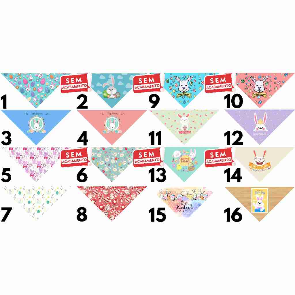 150 Bandanas Tamanhos P M G - 50 P, 50 M, 50 G Sem Acabamento Páscoa Estampas Variadas Pet Shop