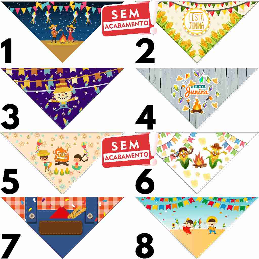 60 Bandanas Tamanhos P M G, 10 P 25 M 25 G Sem Acabamento Festa Junina Estampas Variadas Pet Shop