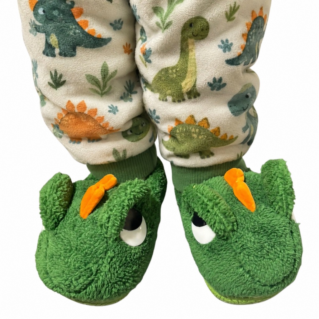 Pantufa de criança Dino Peludinha Infantil Solado Antiderrapante super confortável