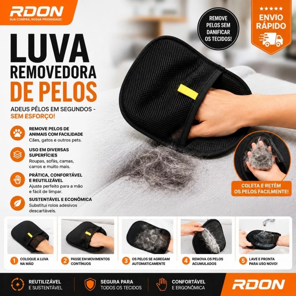 Luva Tira Pelos Dupla Face Removedor De Pelo Cachorro Gato Para Roupas Sofá Escova Pet Mágica Massageadora