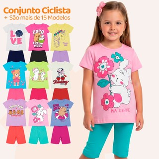 Kit Sortido 6 Peças de Roupas Infantil Menina Conjunto Ciclista Tamanho 1 ao 10