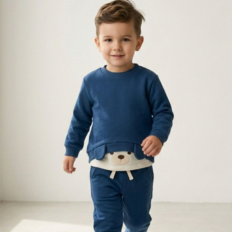 Conjunto Moletom Infantil Menino Felpado Cachorro Casaco + Calça com Bolsos 2 peças Inverno Estiloso