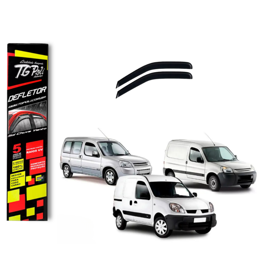 Calha de Chuva Berlingo Partner Kangoo 2000 a 2018 2P TG Poli Defletor Portas Protetor Janelas Fumê