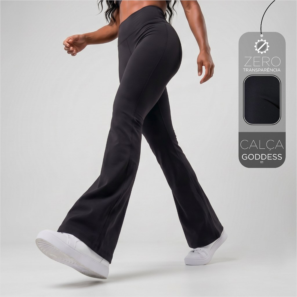 Calça Legging Flare Fitness Feminina Cós Alto Bailarina Zero Transparência Acade