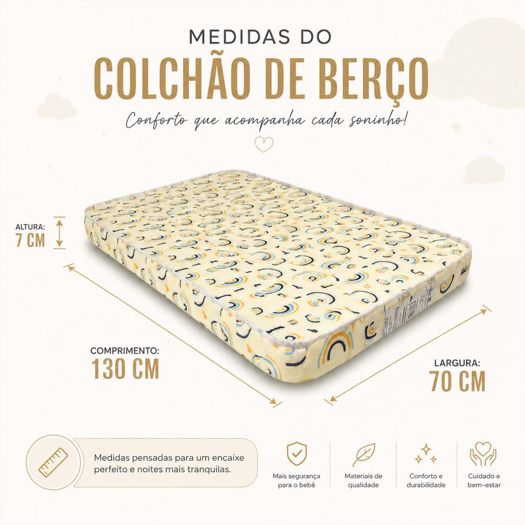 Colchão Infantil Para Berço 130x70x7cm Espuma D18 Antialérgico Antiácaro Antifungo Bebê · foto 2
