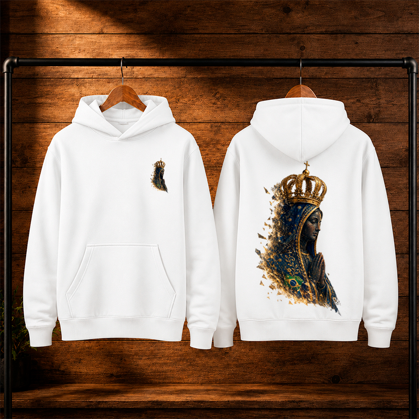 Blusa Moletom Canguru Streetwear Estampado NOSSA SENHORA APARECIDA Unissex e Flanelado Blusa de Frio
